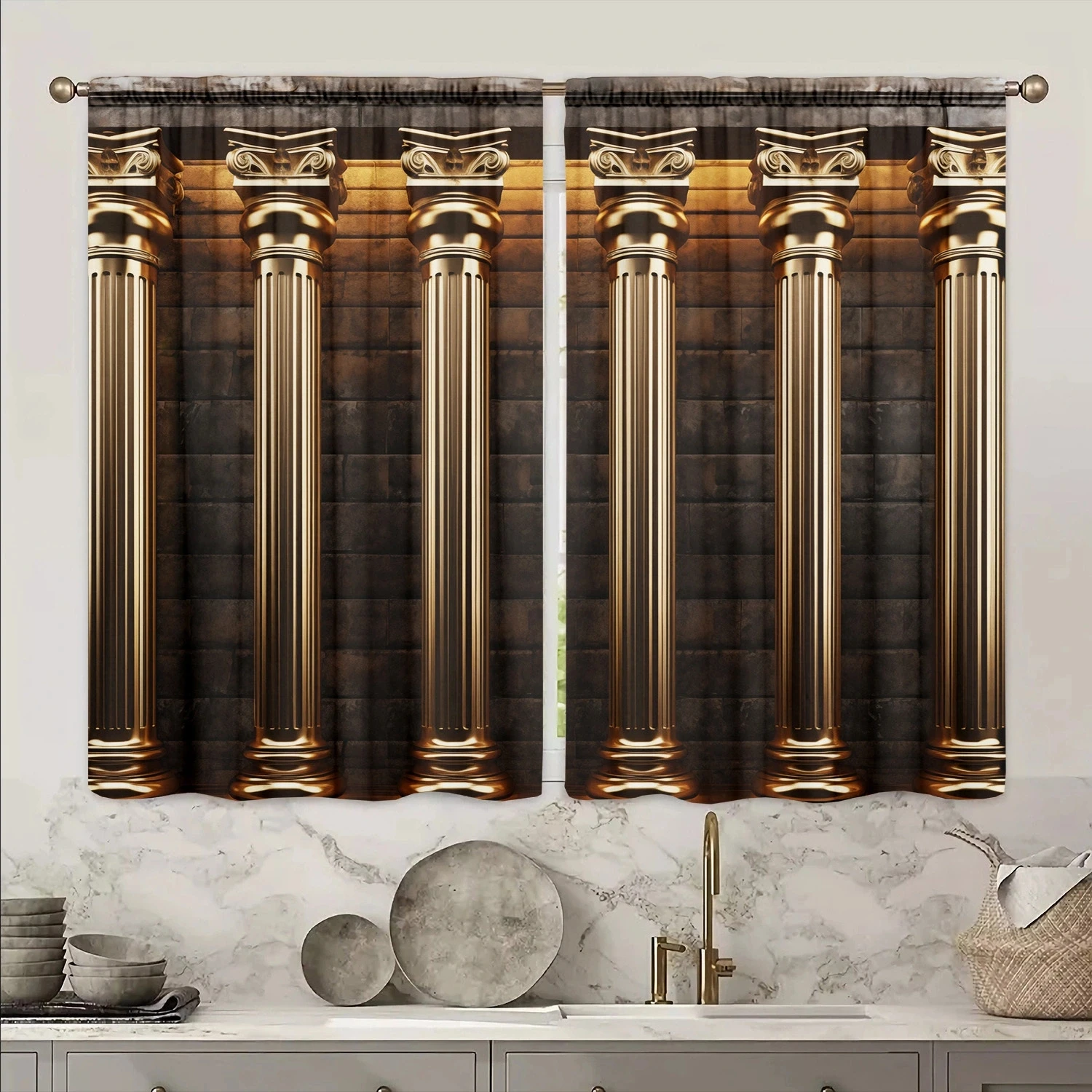 Roman Column Printed Curtain for Home Decor - Rod Pocket Window Treatment for Bedroom, Kitchen, Living Room