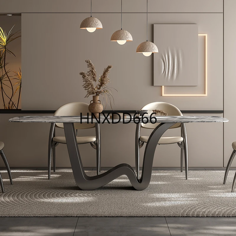 Luxury stone Oreo gray natural marble dining table and chair combination