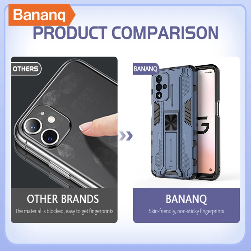 Bananq Stand Armor Case For OPPO A55 A74 A93 A94 4G A93S K9 K9S 5G F19 Find X3 Lite X5 Reno 12 11 9 Pro Plus Shockproof Cover