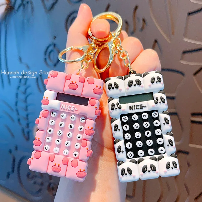 Cartoon Animal Cute Pink Pig Square Grid Calculator Key Chain Creative Doll Panda Multi-functional Maze Game keychain for Women