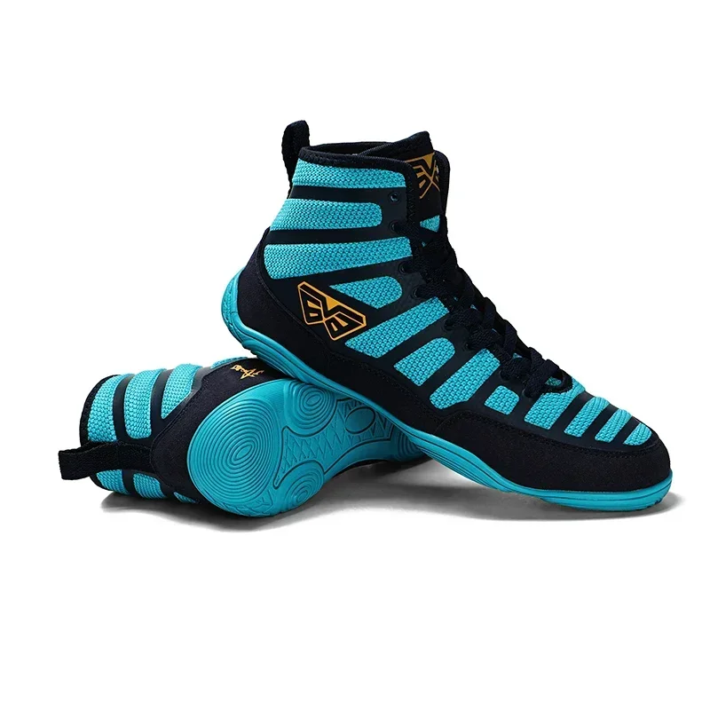 Wrestling Shoes for Men Training Lightweight High Top Man Professional Boxing Shoes Outdoor Soft Male Sport Trainer Blue Black