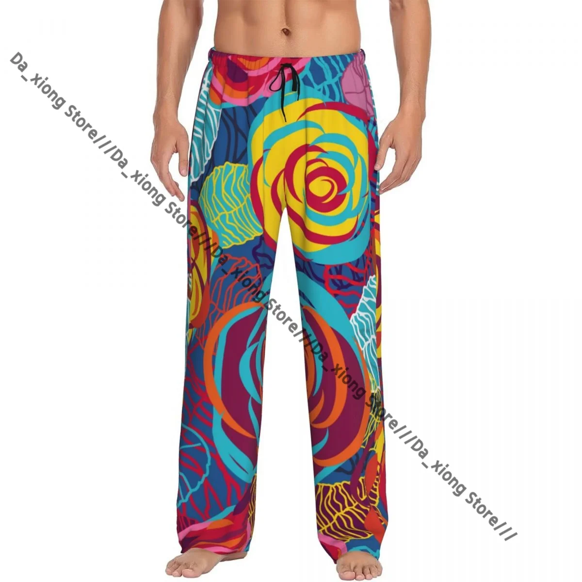 

Men Sleep Bottoms Male Lounge Trousers Men's Abstract Roses Pajama Pants