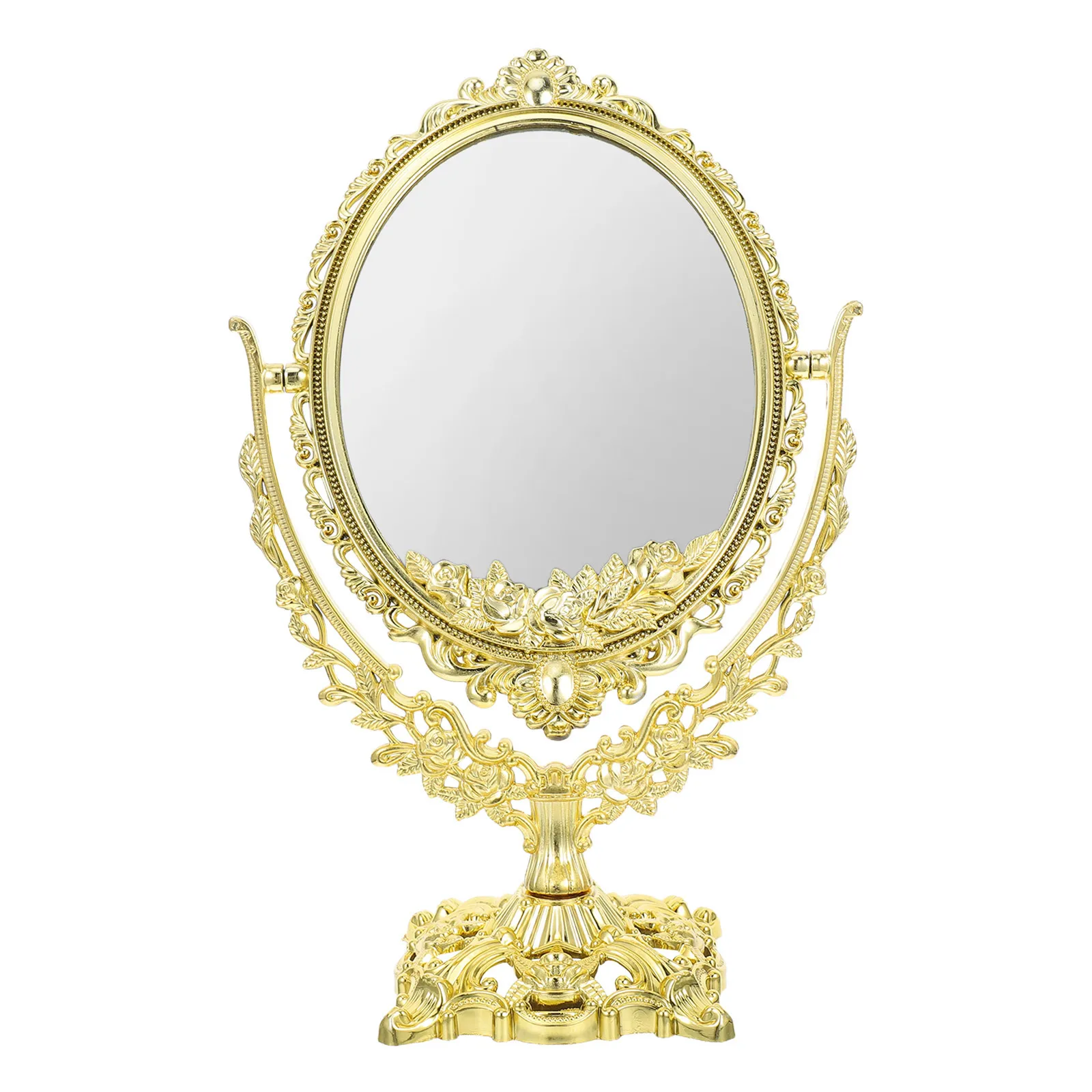 

Mirror Vintage Swivel Makeup Decorative Dressing Rotating Oval Desktop Gold Tabletop