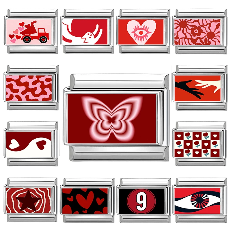 Y2K الأحمر القلب فراشة 9 نجمة العين القط الإيطالية سحر الروابط صالح 9 مللي متر الفولاذ المقاوم للصدأ النساء سوار DIY بها بنفسك صنع المجوهرات الهدايا