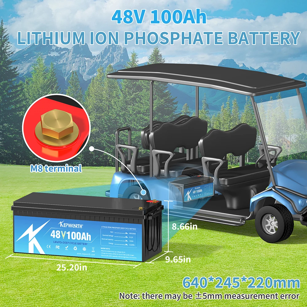 Baterai LiFepo4 48V 100Ah dengan BMS Bluetooth 200A, Seumur Hidup 10 Tahun, Cocok untuk Kereta Golf, Perahu, Motor Trolling, Mesin Pemotong Rumput
