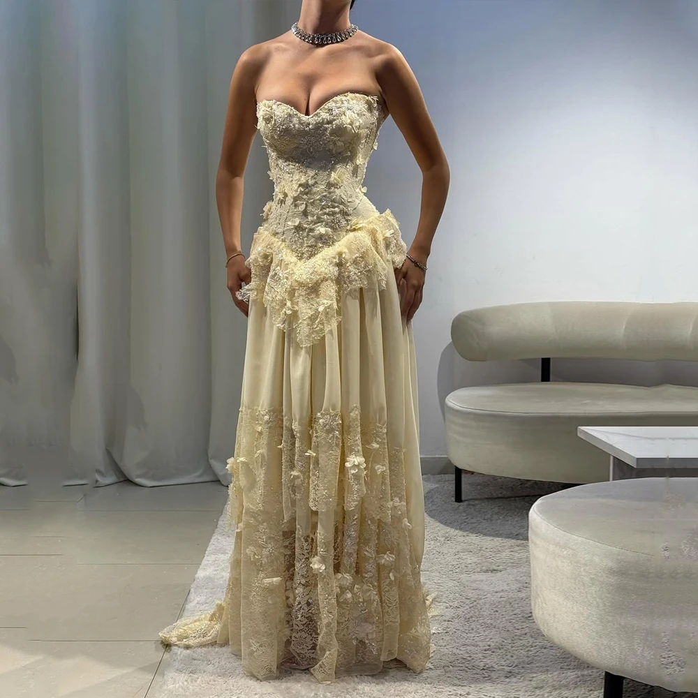 

Flowers Chiffon A-Line Prom Dresses Elegant Evening Party Backless Applique Customized Corset Sexy vestidos de festa Sweep Train