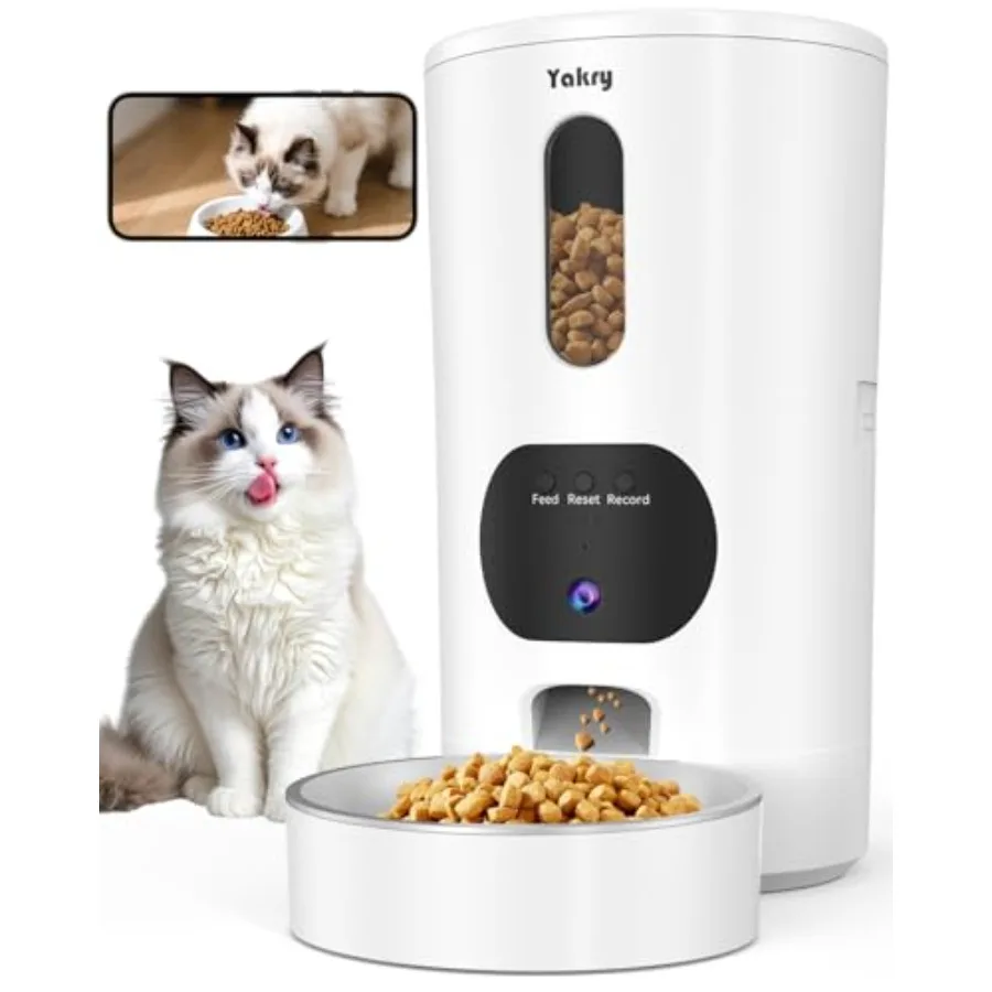 

Автоматическая кормушка для кошек с камерой - 5G Wi-Fi, простая настройка, управление через приложение, дозатор сухого корма для кошек с миской из нержавеющей стали, 4 л/17 чашек (высота 17 см)