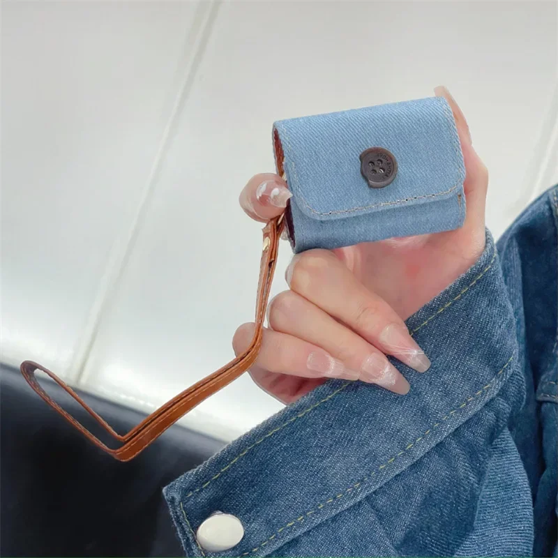 Funda de botón vaquero para AirPods 4 Airpod 1 2 3 Pro Pro2 auriculares Bluetooth caja de carga funda protectora para auriculares