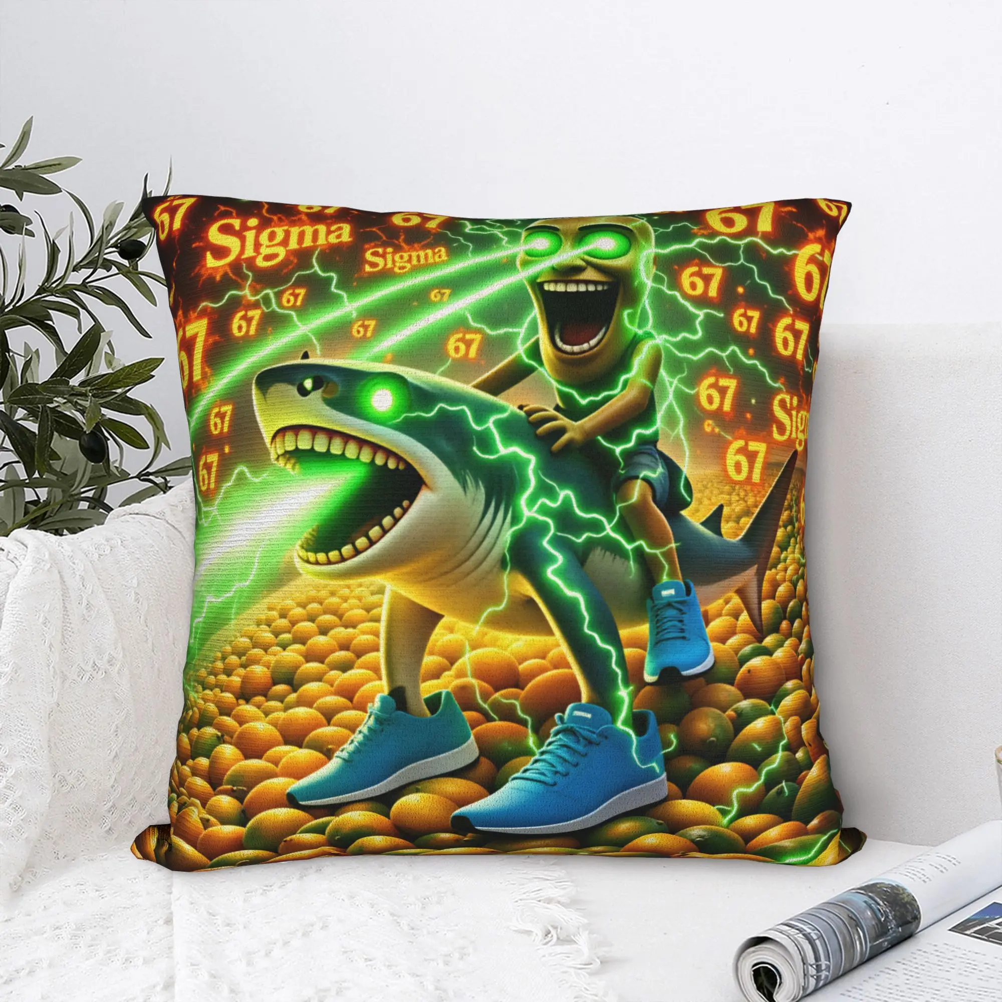 Tung Tung Sahur 67 Sigma Shark Laser Eyes Meme Pillow Cover  Comfy Cushion Cover Fashion Pillow Case For Sofa Car Home Decor