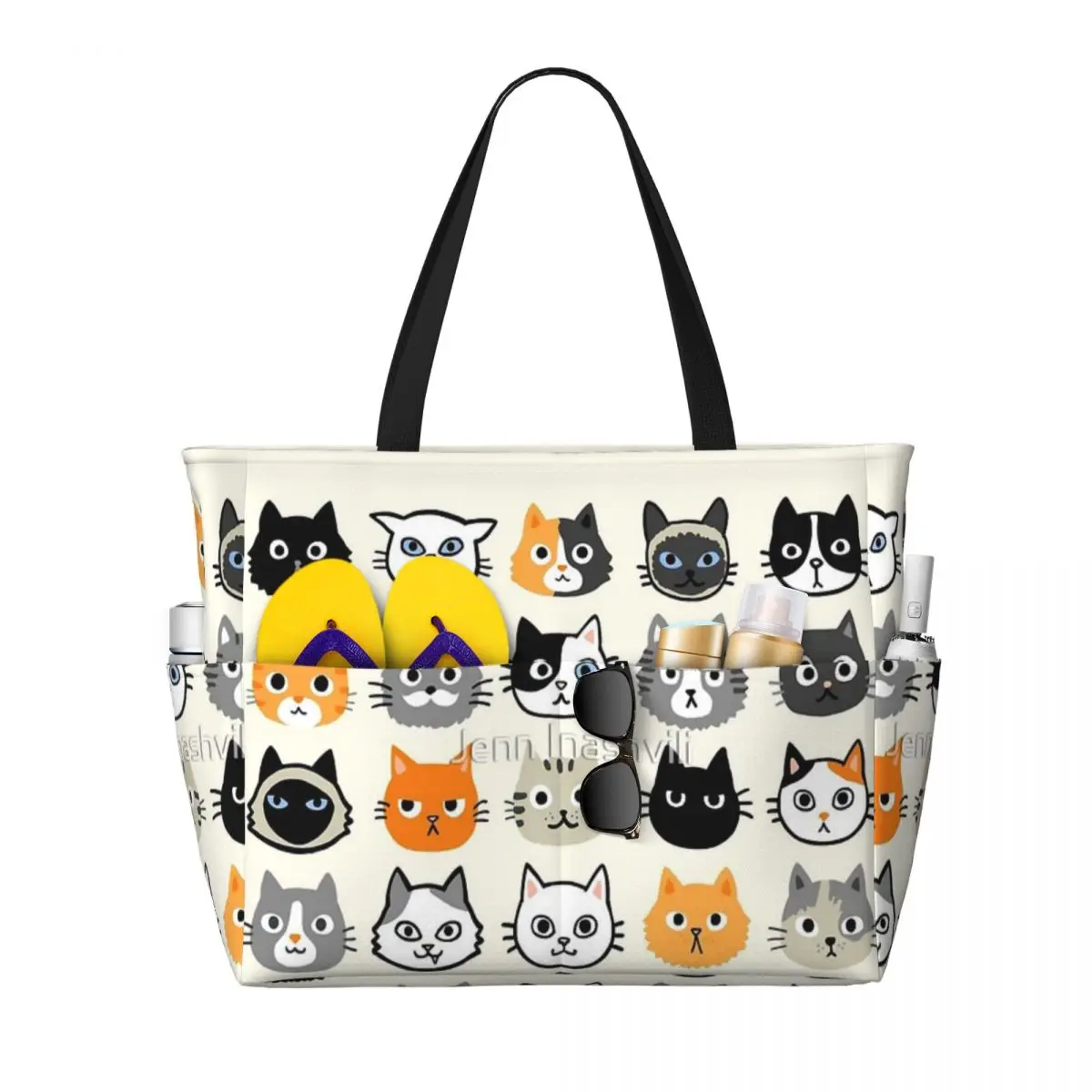 Facce di gatto assortite borsa da viaggio da spiaggia con gattino eccentrico carino, borsa Tote regali pratici moderni regalo di compleanno modello Multi-stile