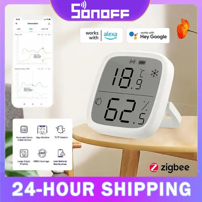 SONOFF-Zigbee Sensor de Temperatura e Umidade Inteligente, SNZB-02D, SNZB-02P, ZBBrige-P, EWeLink Alexa, Google Home Assistant, Alice