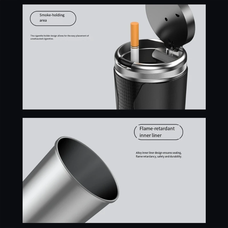 

Smokeless Car Ashtray with Sealed Lid And Builtin LED Light Easy To Clean Ashtray For Nighttime Convenience D7YA