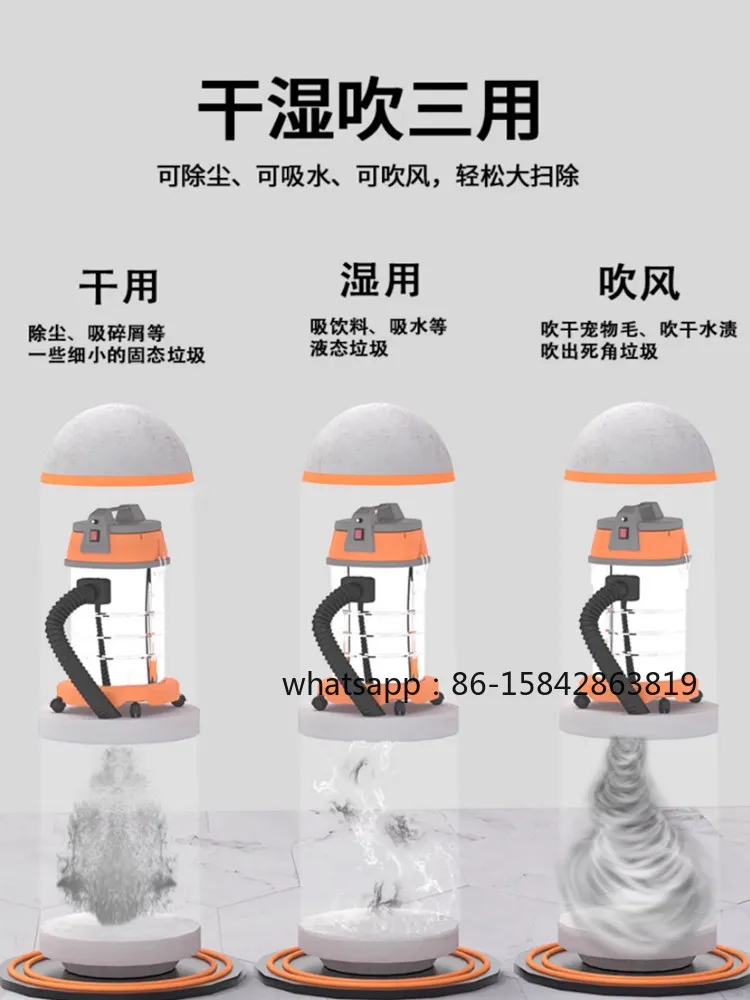 110V Bucket Vacuum Cleaner for Home and Car Wash, Industrial Dust Removal, High Suction for Both Wet and Dry Use