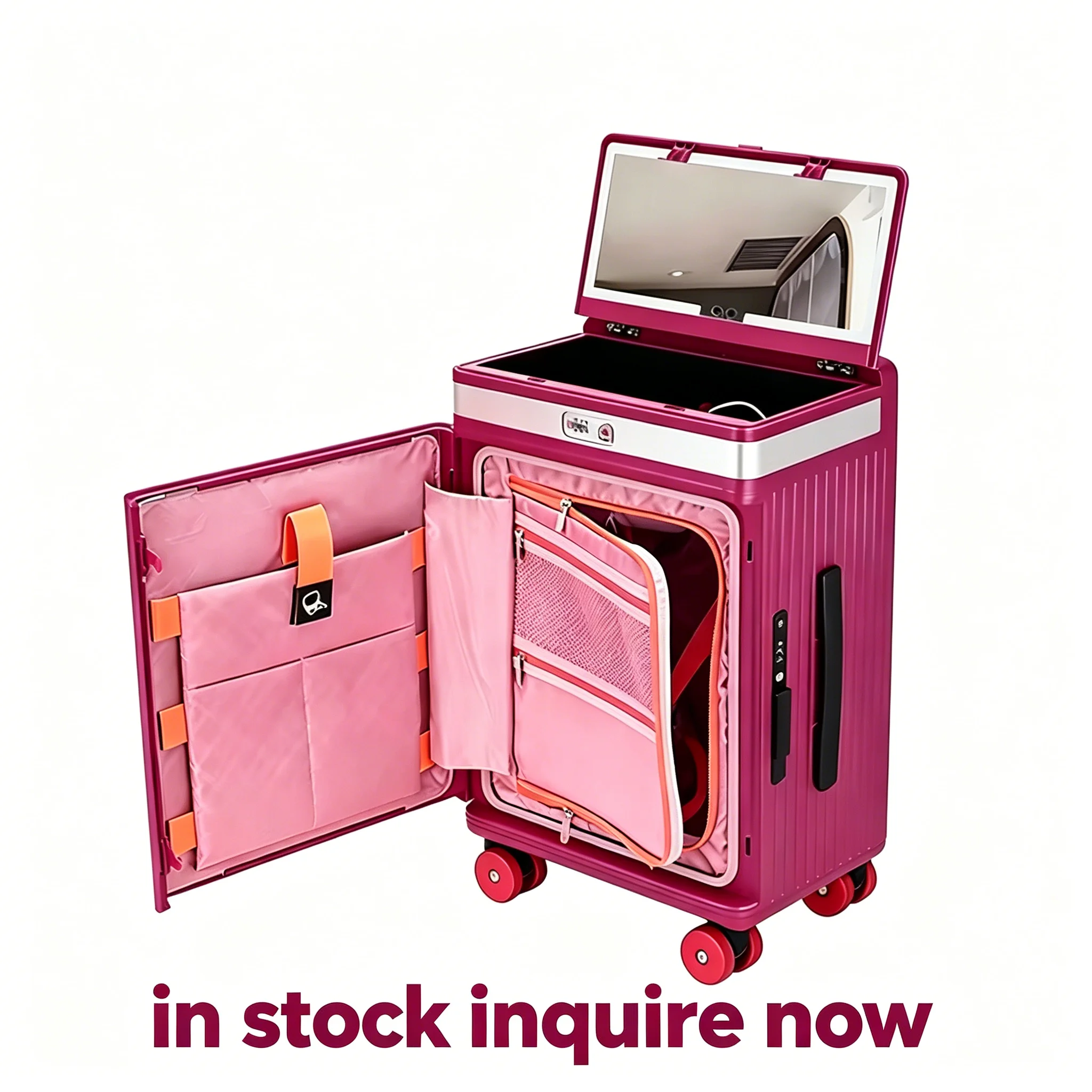 New NIche Customized High-value Beauty Makeup Mirror Trolley Case TSA Lock Telescopic Handle for Business Travel Large Capacity