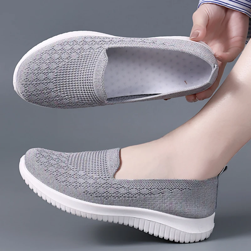 

Summer Women's Sneakers Breathable Knitting Casual Shoes Non-slip Woman Lightweight Flats Shoes 2023 New Female Lazy Footwear