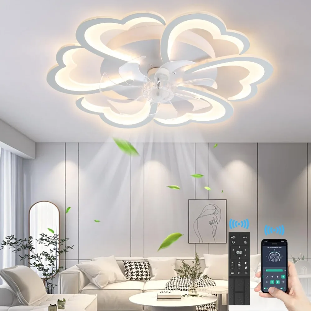 

Smart Ceiling Fan with Lights and Remote,Modern Flush Mount Enclosed Ceiling Fan,Low Profile Dimmable Indoor Ceiling Fan Light