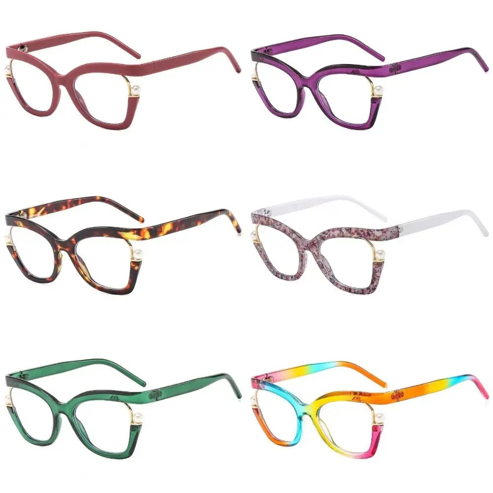 Pearl Decorative Cat Eye Reading Glasses Rainbow Gradient Candy Color Luxury Eyewear Frame Purple Vintage High Quality