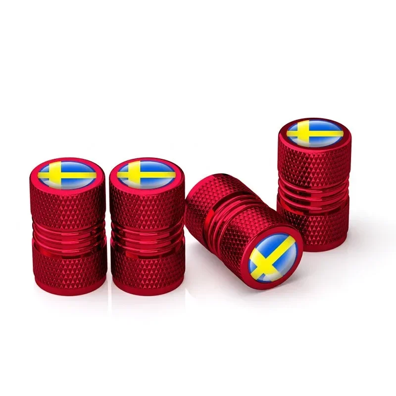 4pcs/lot Aluminum Alloy Sweden Flag Emblem Car Wheel Tire Valve Cap Tyre Air Caps For Volvo V70 XC60 S60 V60 V40 Accessories