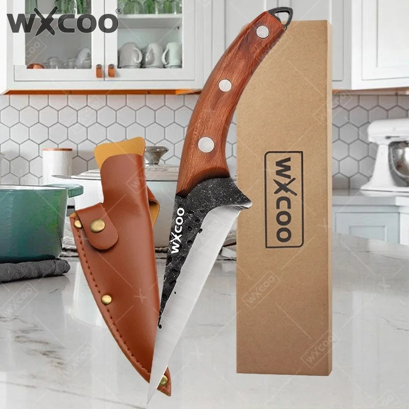 WXCOO Boning Knife Hand Forged Chef Cleaver Meat Barbecue Slicing Fish Fruit Utility Kitchen Knives Cutting Steak Knife Cleaver