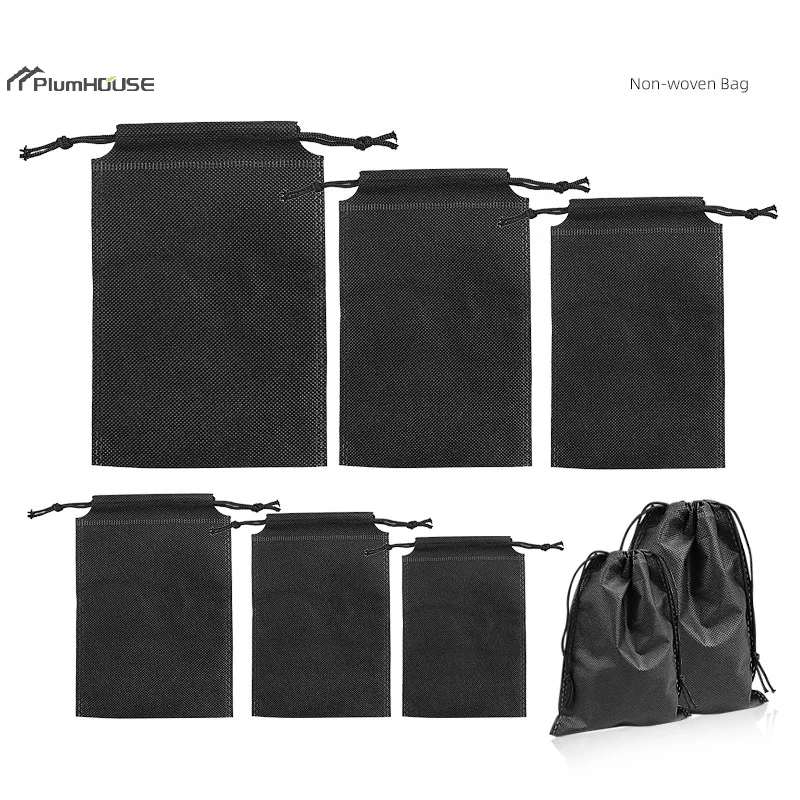 Shoe Dust Covers Non-Woven Dustproof Organizing Bags Black Drawstring Storage Bag Travel Shoe Bags Drying Shoes Protect