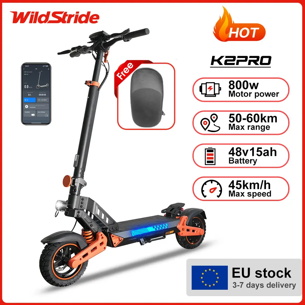 Trottinette électrique pour adultes Wildstride, moteur 800w/2000w, 45&60km/h, batterie 48v15ah, application intelligente, pneus tout-terrain de 10 pouces, Escooter K2pro