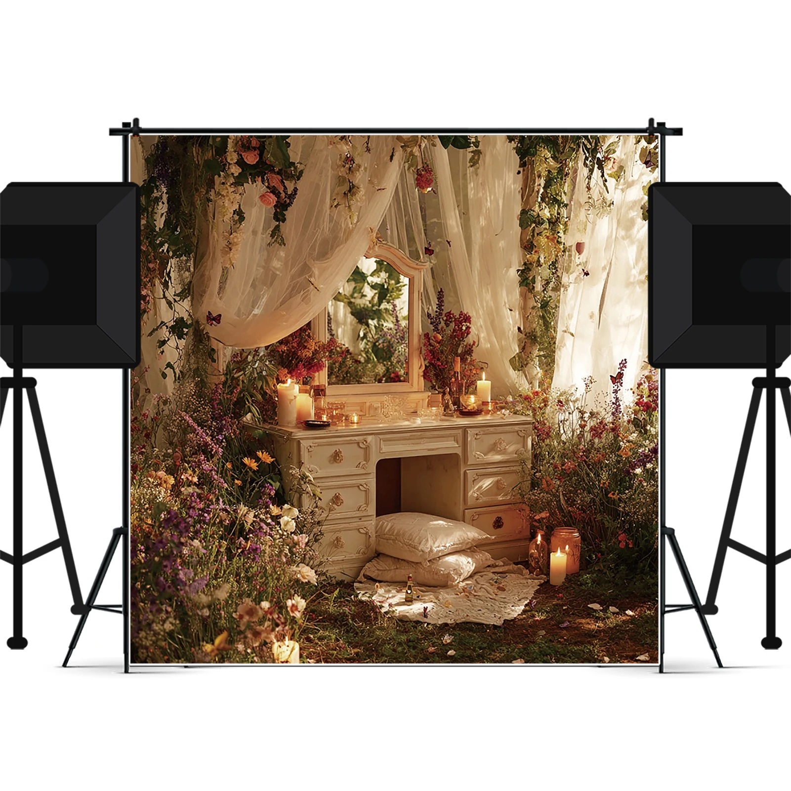 MOON.QG Bed Room Backgrounds For Photography Painting Greenery Fairy Garden Backdrop Accessories Party Decor Portrait Photozone