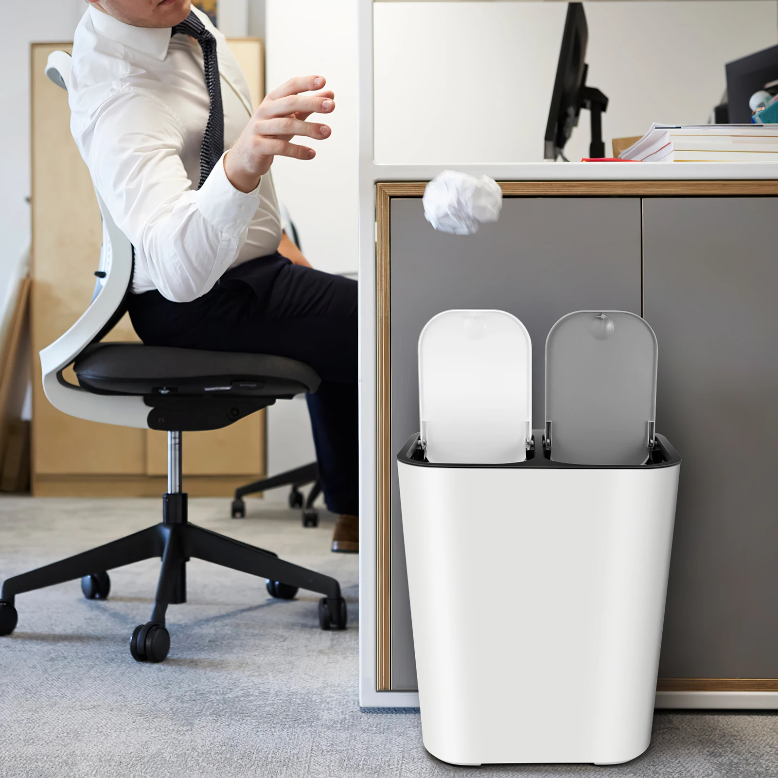 

Dry Wet Separation Trash Can 15L White Kitchen Garbage Container Lid Waste Bin Household Plastic Storage Tissue Crumbs