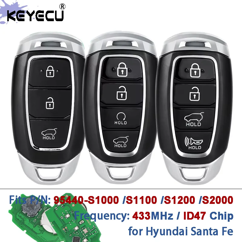 

KEYECU 433 МГц ID47 чип 95440-S1000 95440-S1100 95440-S1200 S2000 умный дистанционный брелок без ключа для Hyundai Santa Fe 2018-2020