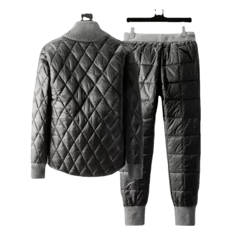 Autumn Winter Two-piece Set Turtleneck Pullover Cotton Coat Outdoor and Long Pants Men\'s Padded  Jacket Suit Couple Outfits