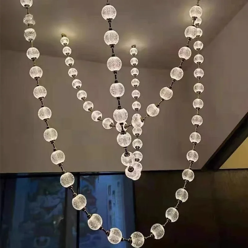 

2025 Trendy Pearl Necklace Collection LED Hanging Lamps Lustre Pendant Light Suspension Luminaire Lampen For 6m Staircase