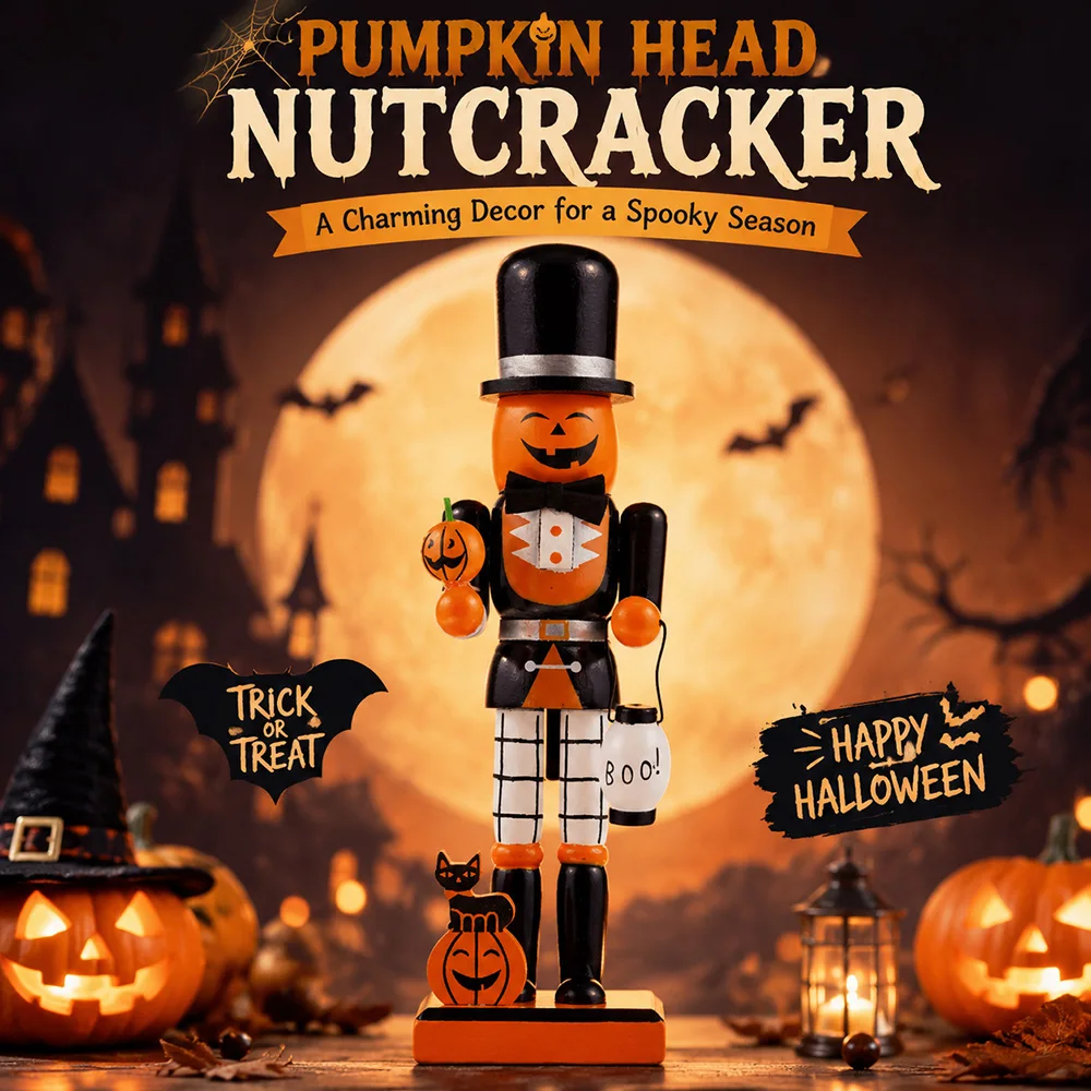 25CM Christmas Nutcracker Wooden 6 Styles Halloween Characters Ornament Figure Handcraft Home Office Desktop Decoration Gift