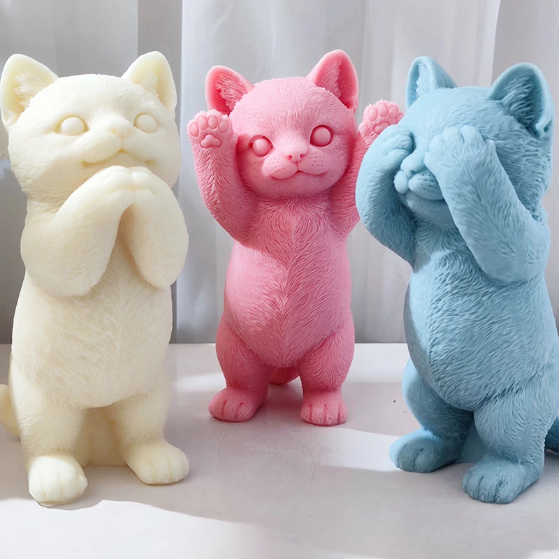 Niedliche erhöhte Katzenkerzenform mit Hand, großes Tierkatzen-Aromatherapie-Kerzenornament, Kuchenbackform