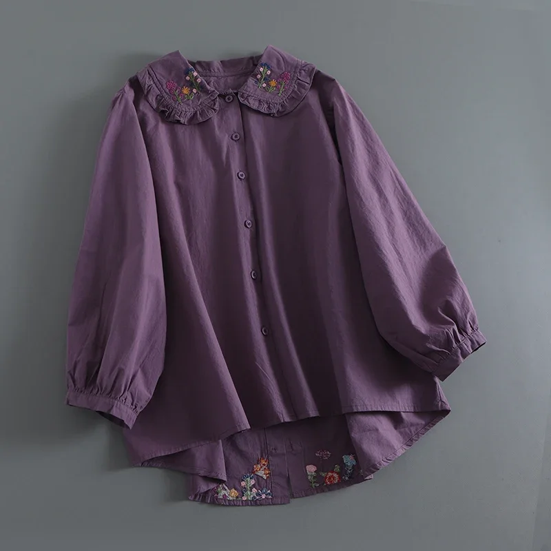 Autumn New Sweet Embroidered Shirt Women Long Sleeve Tops Female 922-69