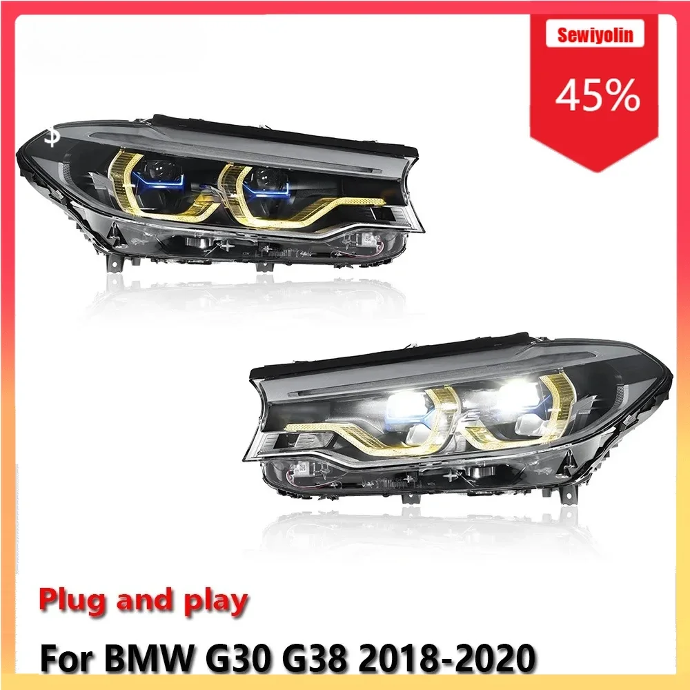 

Автомобильные светодиодные фары в сборе для BMW 5 G38 G30 2018-2020 желто-белые DRL автоматические противотуманные фары DRL тормозной указатель поворота