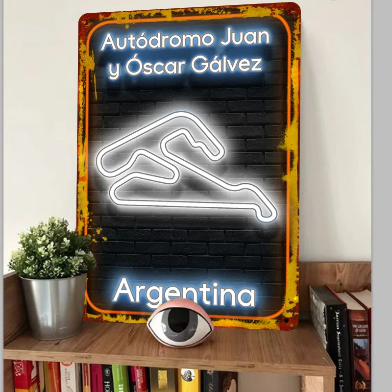 Autodromo Juan y Oscar Galvez Circuit Neon Style Metal Tin Sign Argentina Racing Track Wall Decor