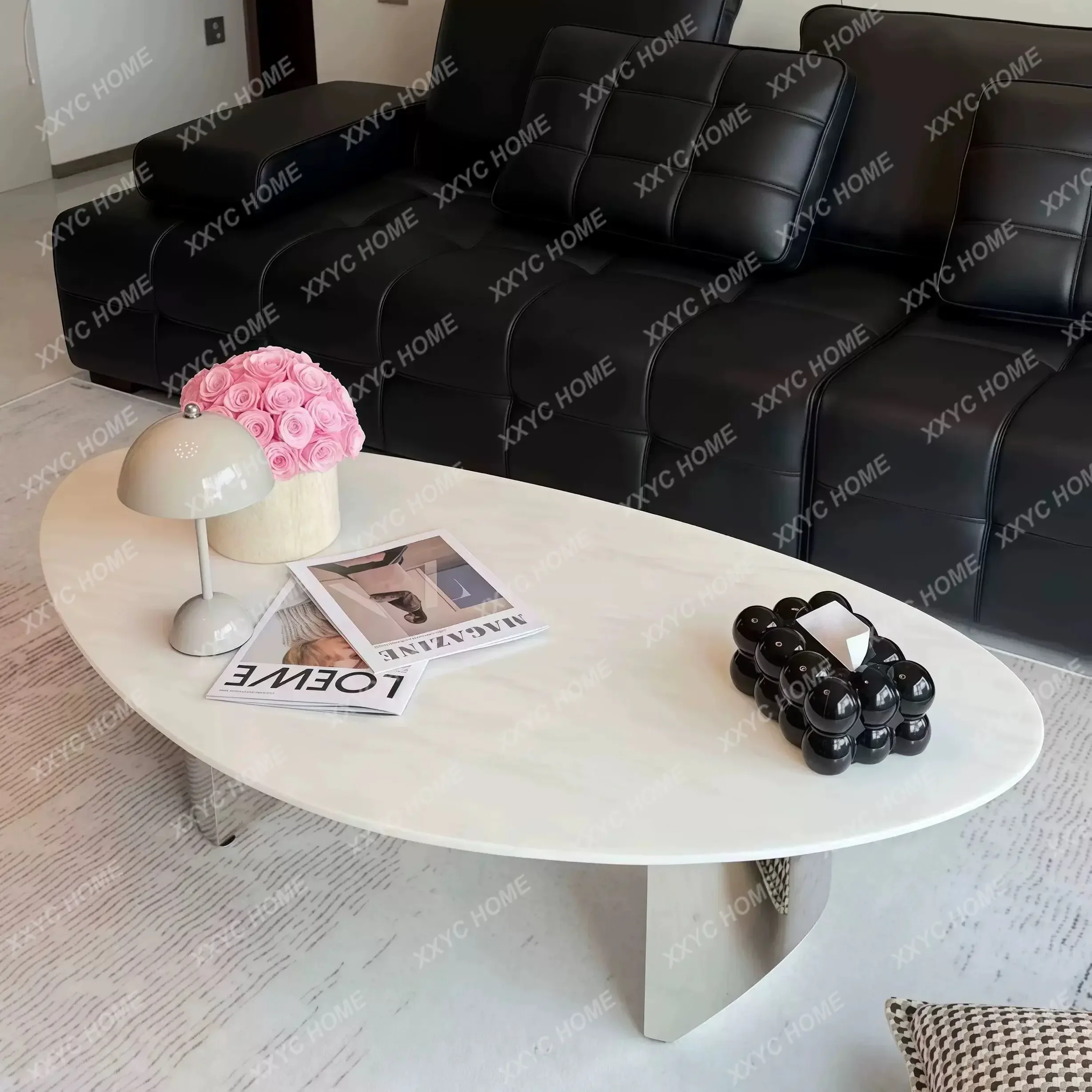 

White Marble Coffee Table Modern Simple And Minimalist Small Apartment French Cream Style Special-shaped Coffee Table