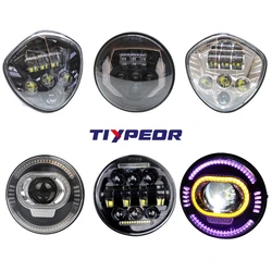 TIYPEOR 7” Universal Round Led Car Motorcycle Headlight Hi/Lo Beam H4 Headlamp Projector For Harley Indian Honda YAMAHA Victory