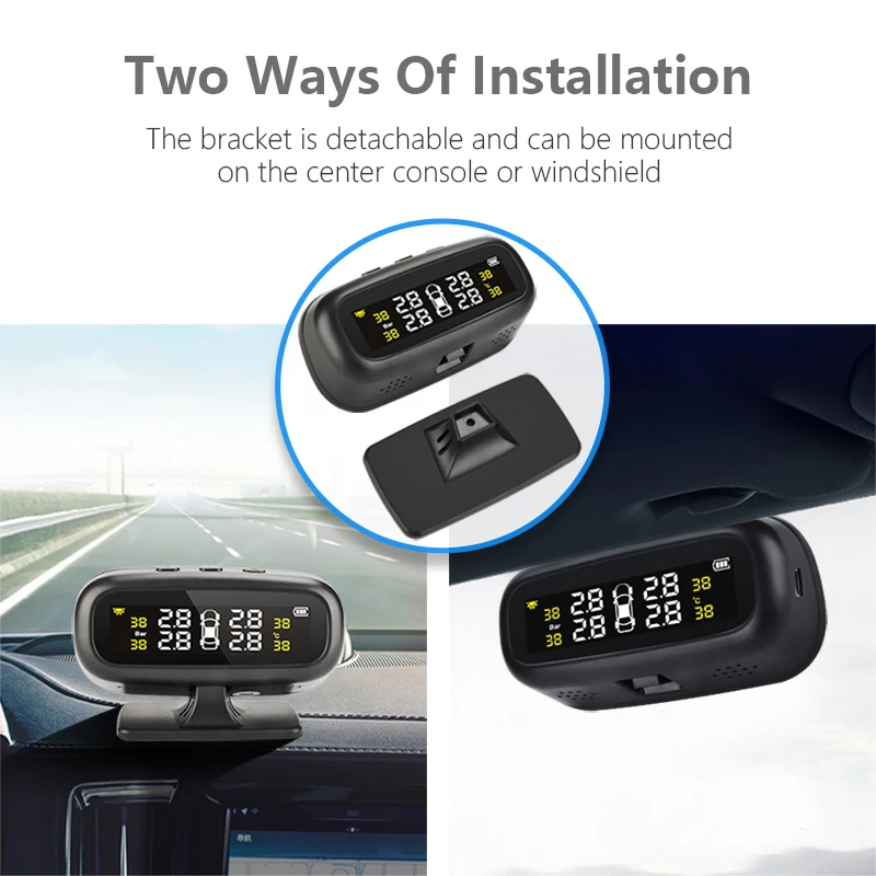 Car Tire Pressure Alarm Monitor System Solar wireless Sensor TPMS Monitoring 4 Wheel External/ Internal Tyre Pressure Sensors