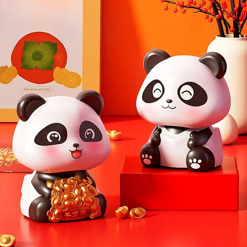 Figurines  Miniatures Decoration Crafts Solar Lucky Cat Nods Panda Car Decoration Office Desktop Panda Creative Gifts