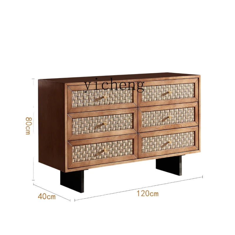 

ZC Solid Wood Rattan Chest of Six Drawers Simple Modern Dining Side Drawer Storage Cabinet Locker Hallway Cabinet