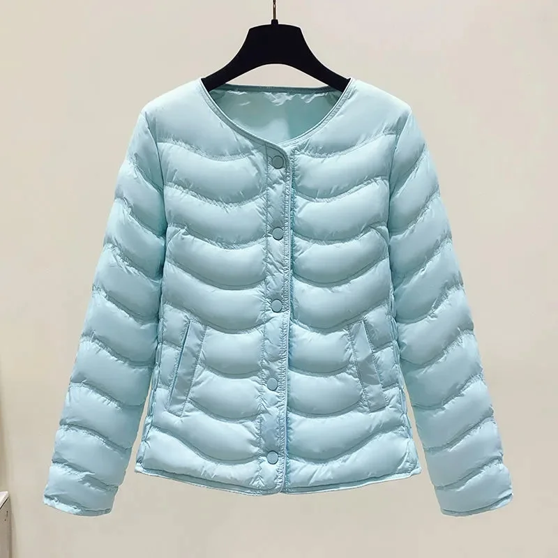 Ultra Light Down Jacket Women 2023 Autumn Winter Slim Short Collarless Down Coat Female Windproof Parka Cotton-Padded Outerwear