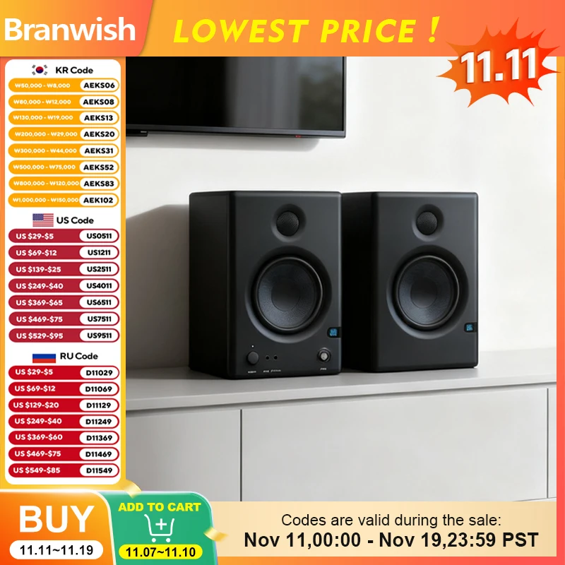 1 пара 3,5-дюймовых динамиков для монитора, 25 Вт, Bluetooth-динамики Hi-Fi, активный звуковой ящик, выход RCA/3,5/6,5 мм TRS для домашнего кинотеатра, ТВ-студии