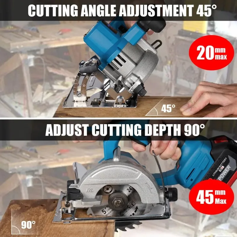 

【Premium】5 Inch 125 MM Brushless Electric Circular Saw Cordless Adjustable Wood Cuttiing Tool Handheld Woodworking Saw for Bat
