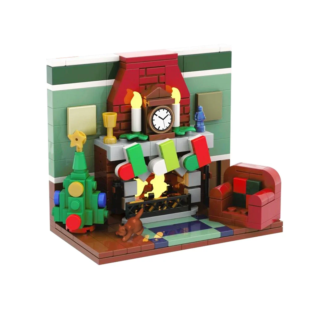 Gobricks MOC عيد الميلاد شواء حامل الطوب المشروبات الساخنة تقف مكان النار توك القهوة اللبنات مجموعة لعب ل هدية الكريسماس