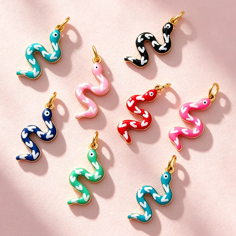 Stainless steel enamel snake charm multicolored snake pendant, used for DIY bracelets, necklaces, jewelry making supplies