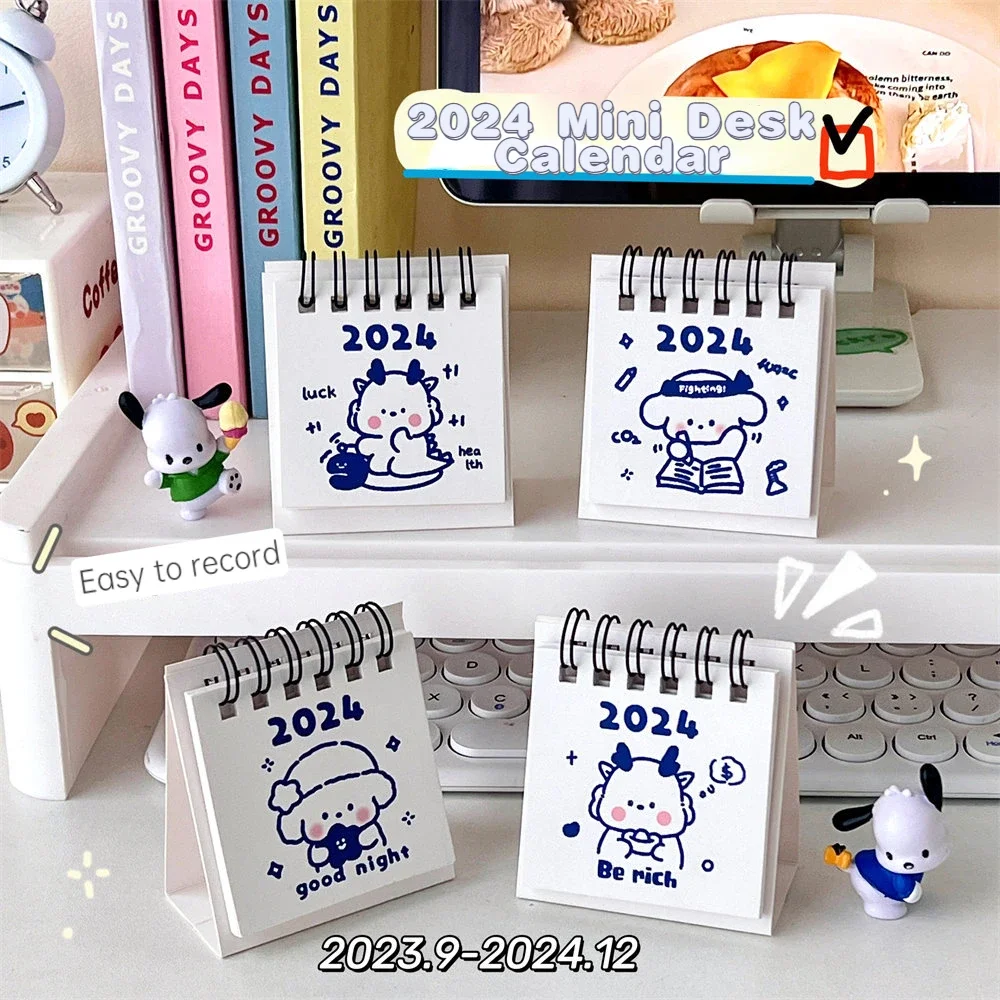 2024 Student Desktop Mini Desk Calendar Cute Cartoon Check-in Calendar Kawaii Trinkets Notepad School Office Stationery Supplies