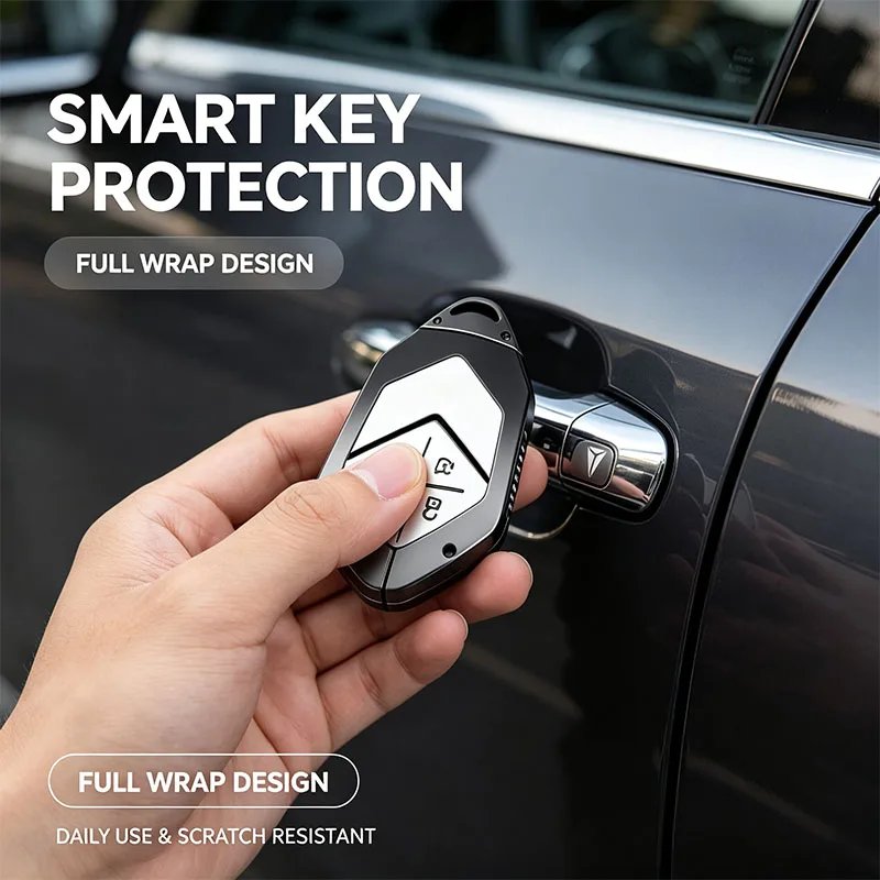 For Changan Deepal S07 Car Key Case With Keychain Zinc Alloy Silicone Full Protection Key Fob Cover Decoration Accessories