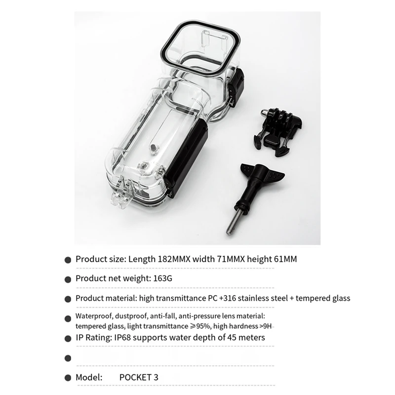 Boîtier étanche pour DJI OSMO Pocket 3 45M, housse de plongée sous-marine, coque de protection pour appareil photo, accessoires