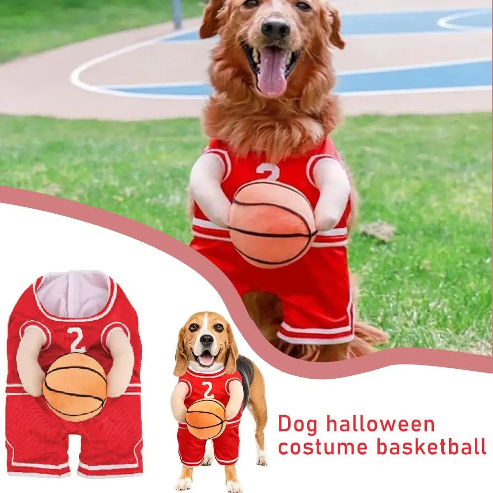 Disfraz de jugador de baloncesto para perros pequeños y medianos, traje de Cosplay de Halloween con bola, nueva tendencia, O8u9
