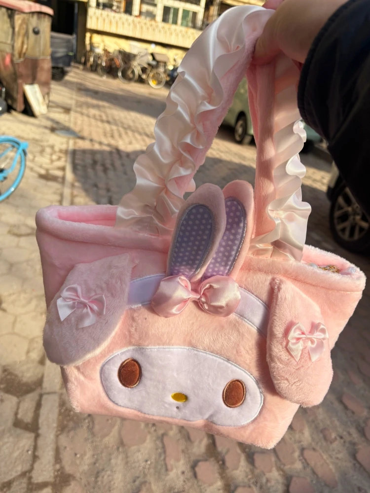 

Милая розовая плюшевая сумка-тоут Sanrio My Melody с мультяшным принтом, многофункциональная сумка для обедов, подарок для девочек, аниме-атрибутика, кавайный стиль